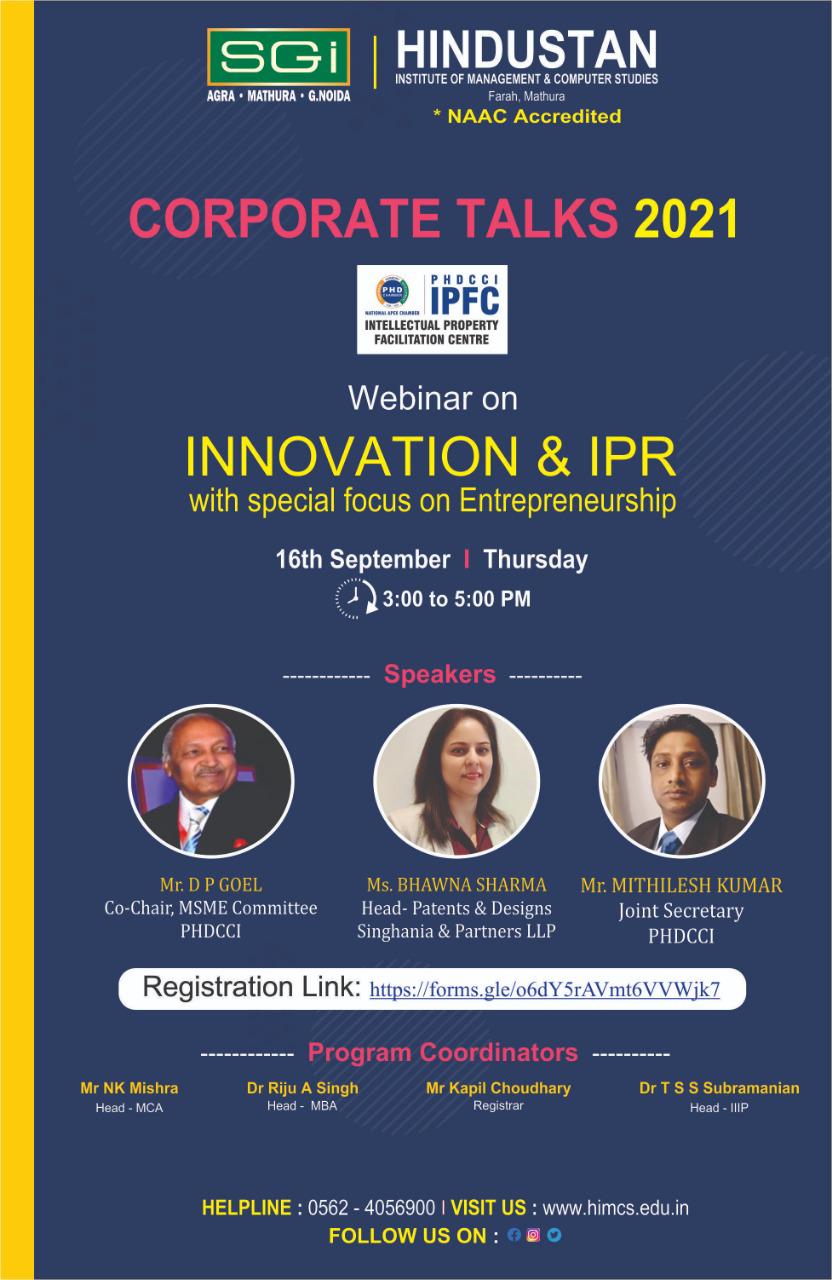 Webinar on Innovation and IPR with Special Focus on Entrepreneurship